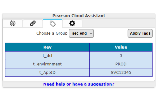 Apply Tags Popup Window